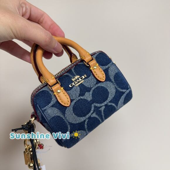 NEW Limited Coach CZ083 Mini Rowan Bag Charm In Signature Denim - Picture 1 of 6